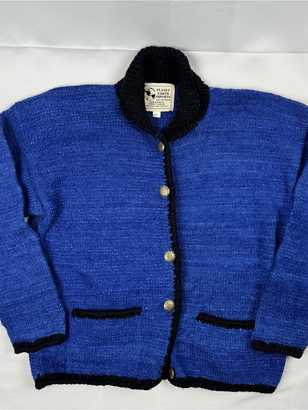 Planet Earth Imports Vintage Collar Button Cardigan - Black Trim Alpaca